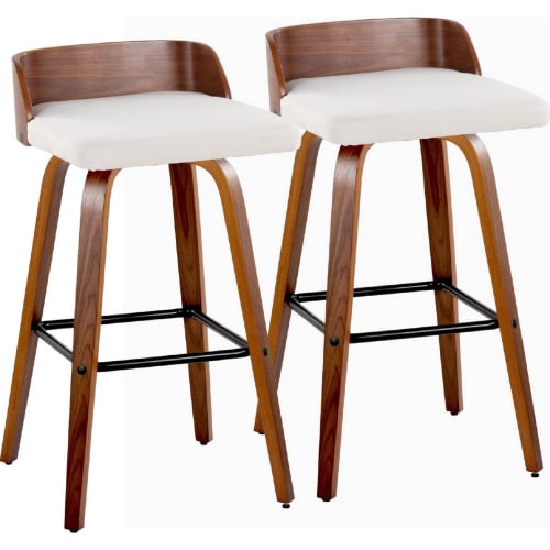 Maya 30" Swivel Bar Stool in Walnut Wood & Cream Fabric w/ Black Footrest (Set of 2)